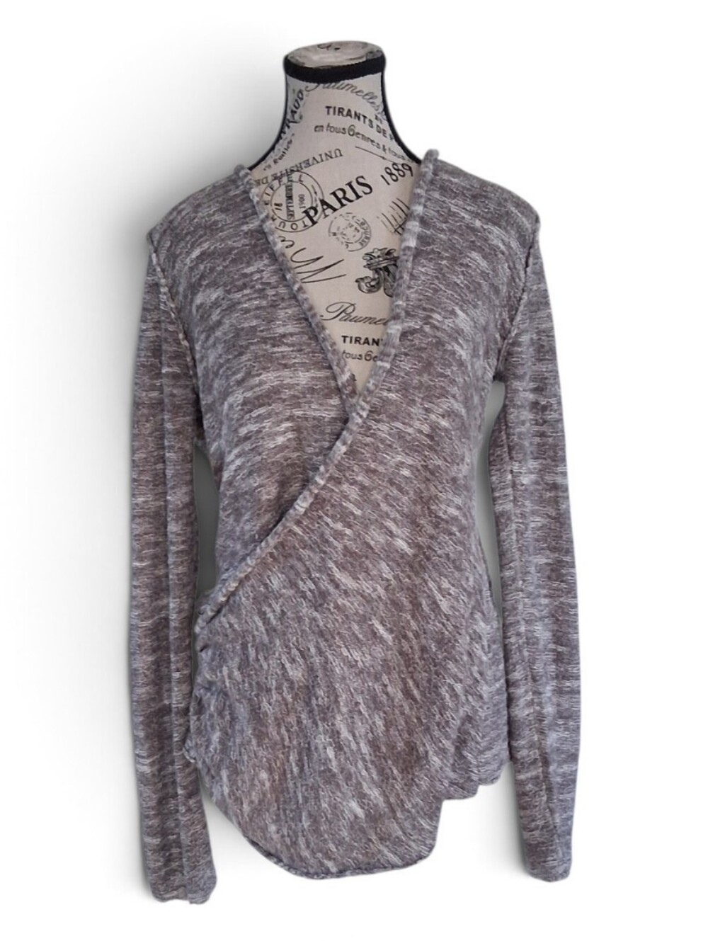 Free People Gotham Gray Cotton Linen Faux Wrap Sweater 8